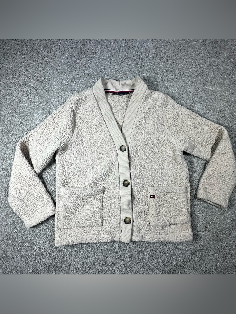 TOMMY HILFIGER Women’s Faux Fur Button Three Button Cardigan Size Large